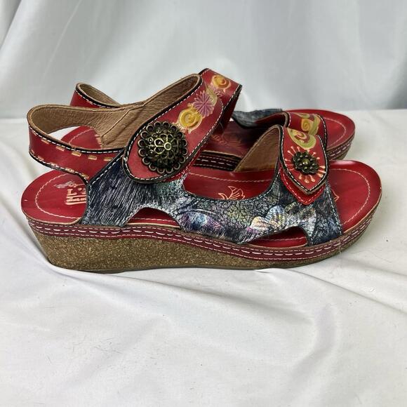 L'Artiste Sandals Women's Size EU 38 Red Tiffinal Wedge Leather VGUC Sz 7.5 - Picture 9 of 9